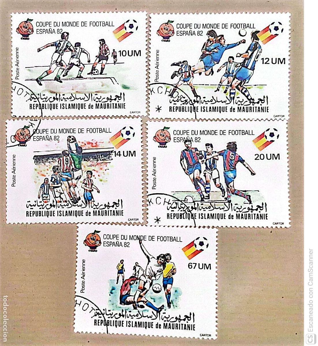 Sellos: Mauritania. 195/99 Copa mundial de f&uacute;tbol Espa&ntilde;a'82: Jugadores en acci&oacute;n. 1980. Sellos usados de fav