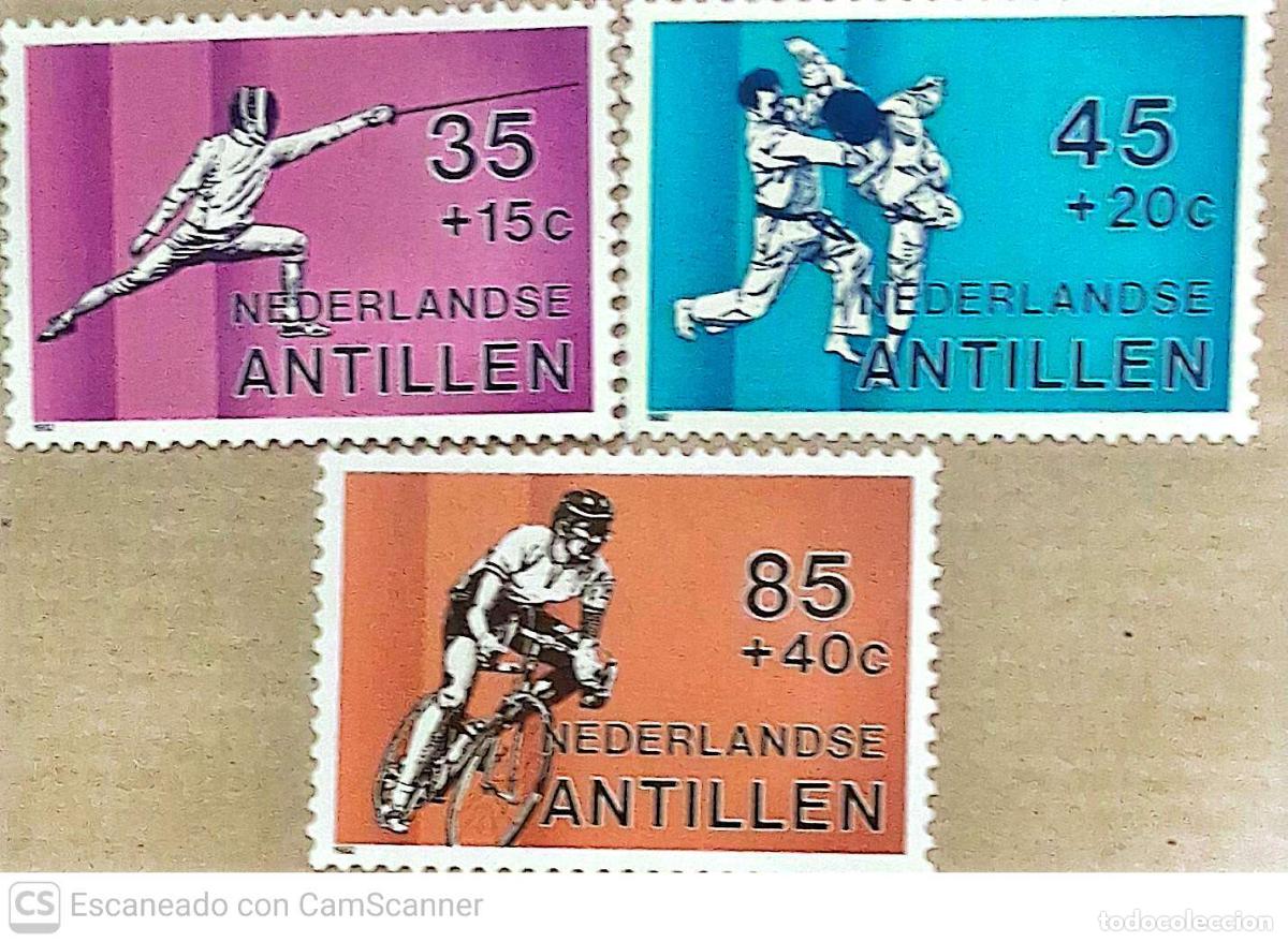 Sellos: Antillas Holandesas. 650/51 y 653 Deportes: Esgrima, karate y ciclismo. 1982. Sellos nuevos y numera