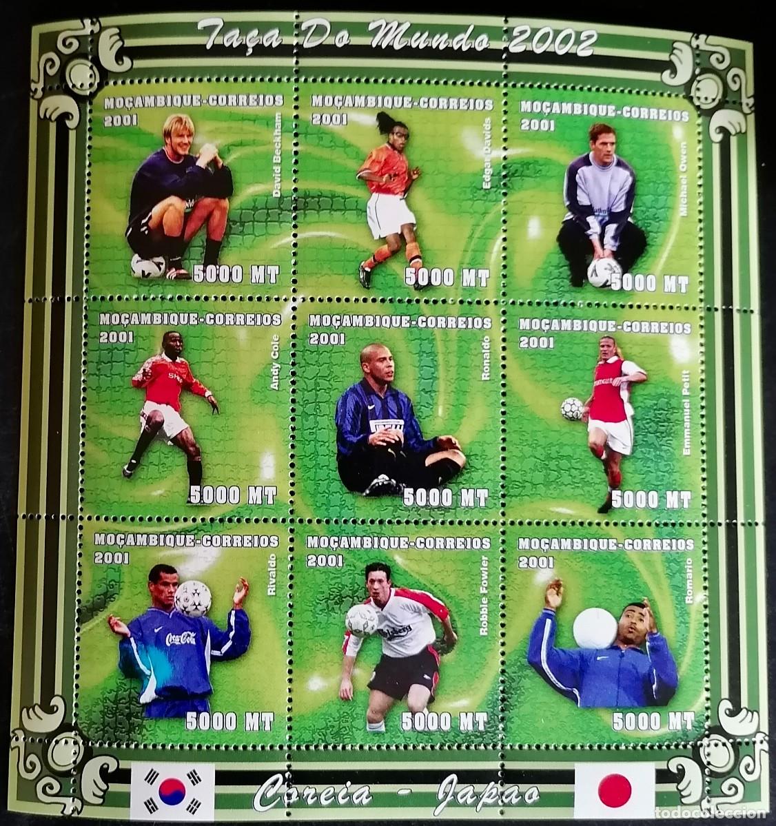 Sellos: MOZAMBIQUE 2001 - HB MUNDIAL DE F&Uacute;TBOL 2002 .