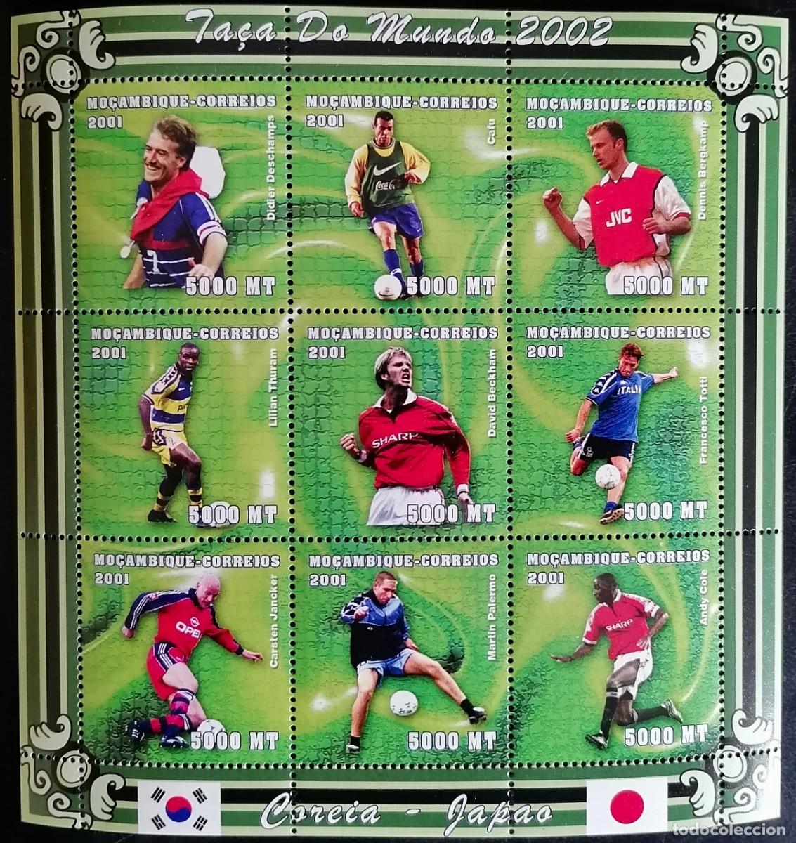 Sellos: MOZAMBIQUE 2001 - HB MUNDIAL DE F&Uacute;TBOL 2002 .