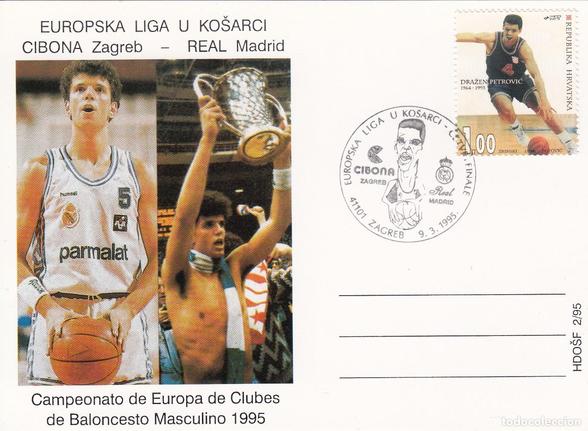 Sellos: TEM&Aacute;TICA BALONCESTO -MATASELLOS DE CROACIA - 1995 - FINAL CIBONA - REAL MADRID
