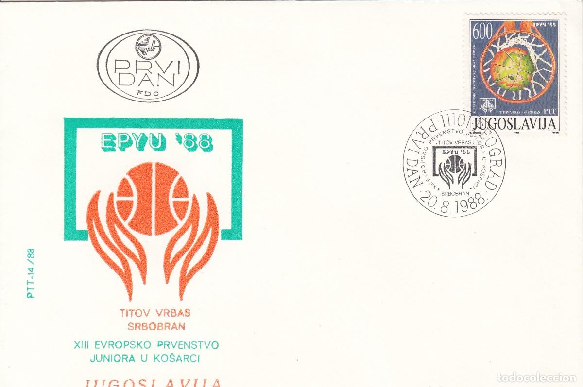 Sellos: TEM&Aacute;TICA BALONCESTO - MATASELLOS DE YUGOSLAVIA - 1988