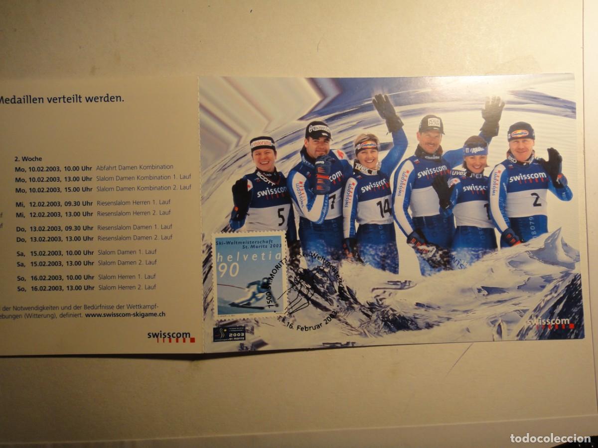 Sellos: Suiza, tarjeta m&aacute;xima, tema deportes de Invierno, a&ntilde;o 2003 . Rf 8921/2