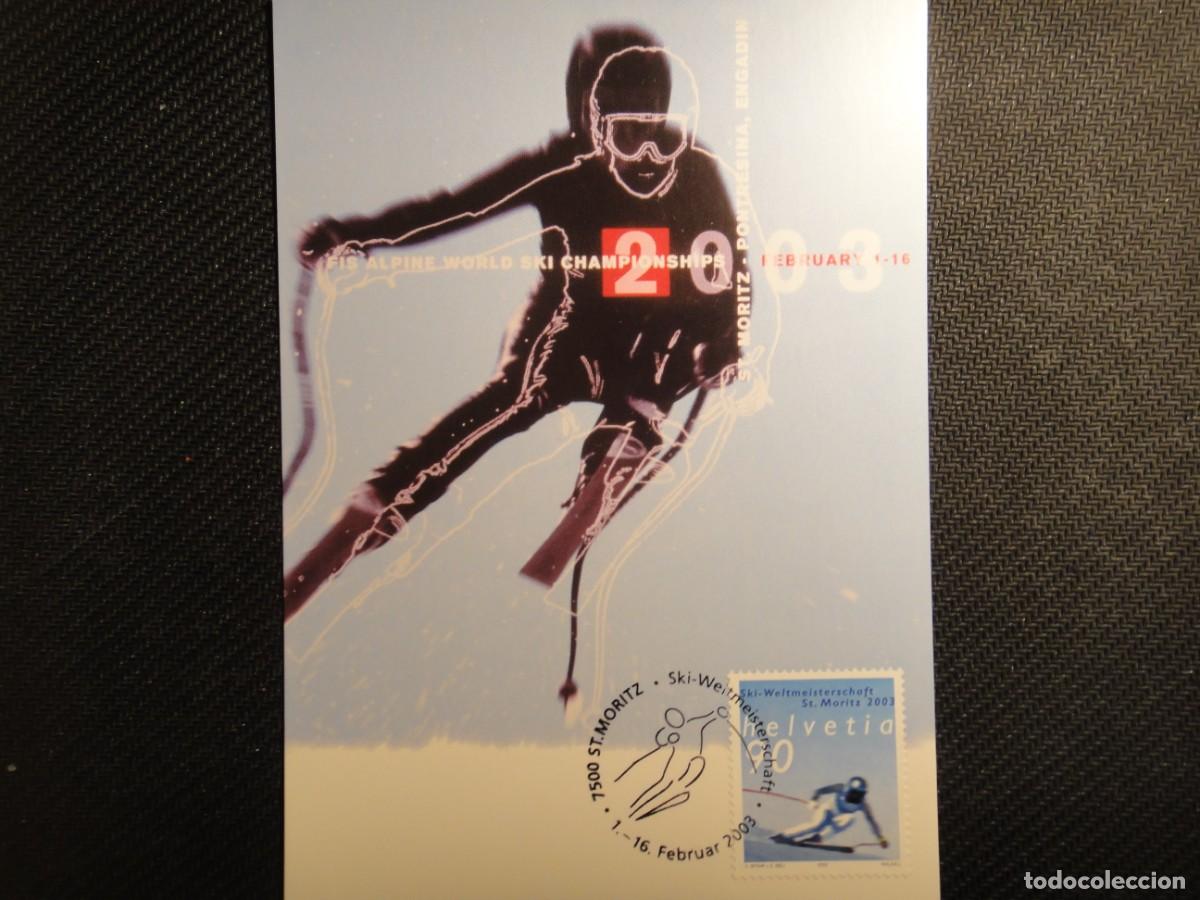 Sellos: Suiza, tarjeta m&aacute;xima, tema deportes de Invierno, a&ntilde;o 2003 . Rf 8925/6