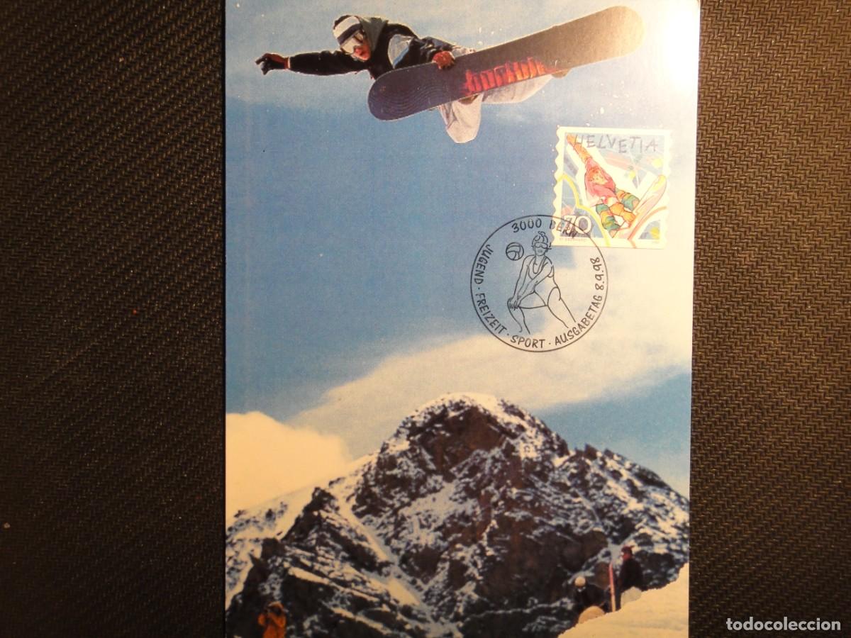 Sellos: Suiza, tarjeta m&aacute;xima, tema, deportes de Invierno, a&ntilde;o 1998 . Rf 8919