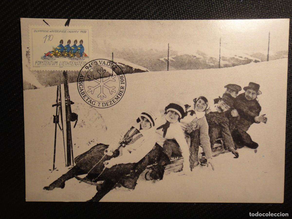 Sellos: Liechtenstein, tarjeta m&aacute;xima, tema, deportes de Invierno, a&ntilde;o 1987 . Rf 8802/3