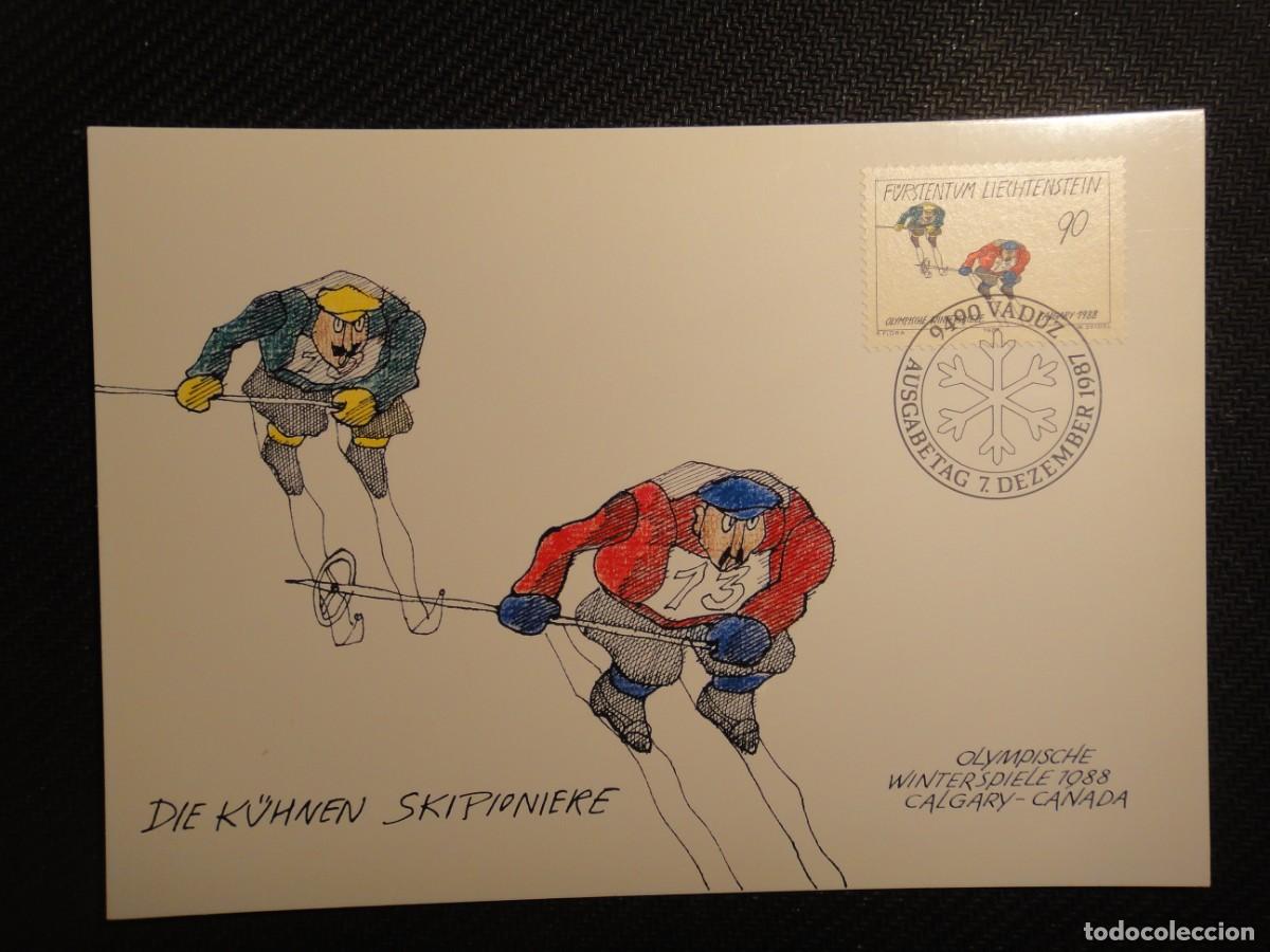 Sellos: Liechtenstein, tarjeta m&aacute;xima, tema, deportes de Invierno, a&ntilde;o 1987 . Rf 8908