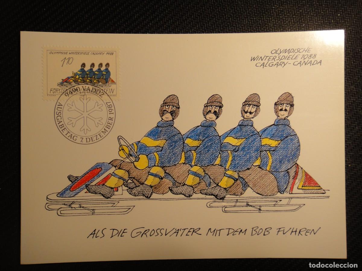 Sellos: Liechtenstein, tarjeta m&aacute;xima, tema, deportes de Invierno, a&ntilde;o 1987 . Rf 8907