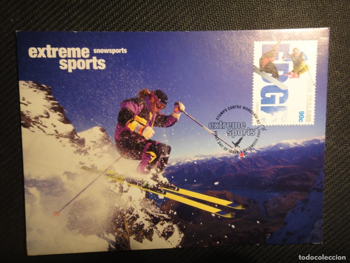 Sellos: Nueva Zelanda, tarjeta m&aacute;xima, tema, deportes de invierno , a&ntilde;o 2004 . Rf 8913
