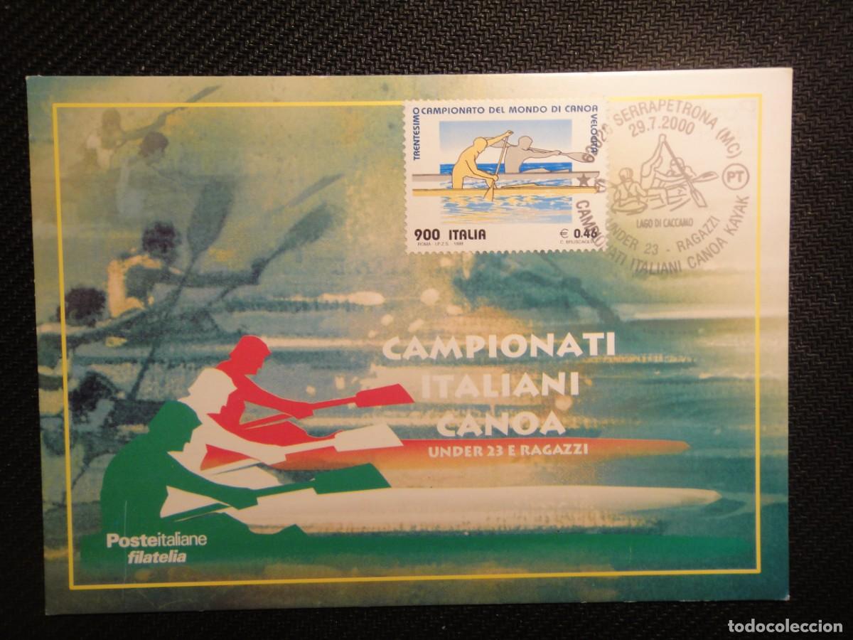 Sellos: Italia, tarjeta m&aacute;xima, tema, deportes campeonato del mundo, Pirag&uuml;ismo- a&ntilde;o 2000 . Rf 8915