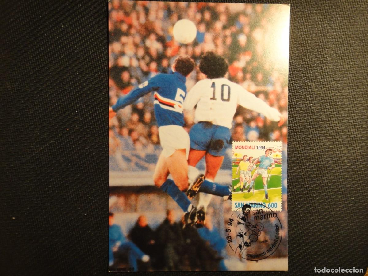 Sellos: San Marino, tarjeta m&aacute;xima, tema, deportes,(Copa del mundo en USA, Futbol-a&ntilde;o 1994 . Rf 8938