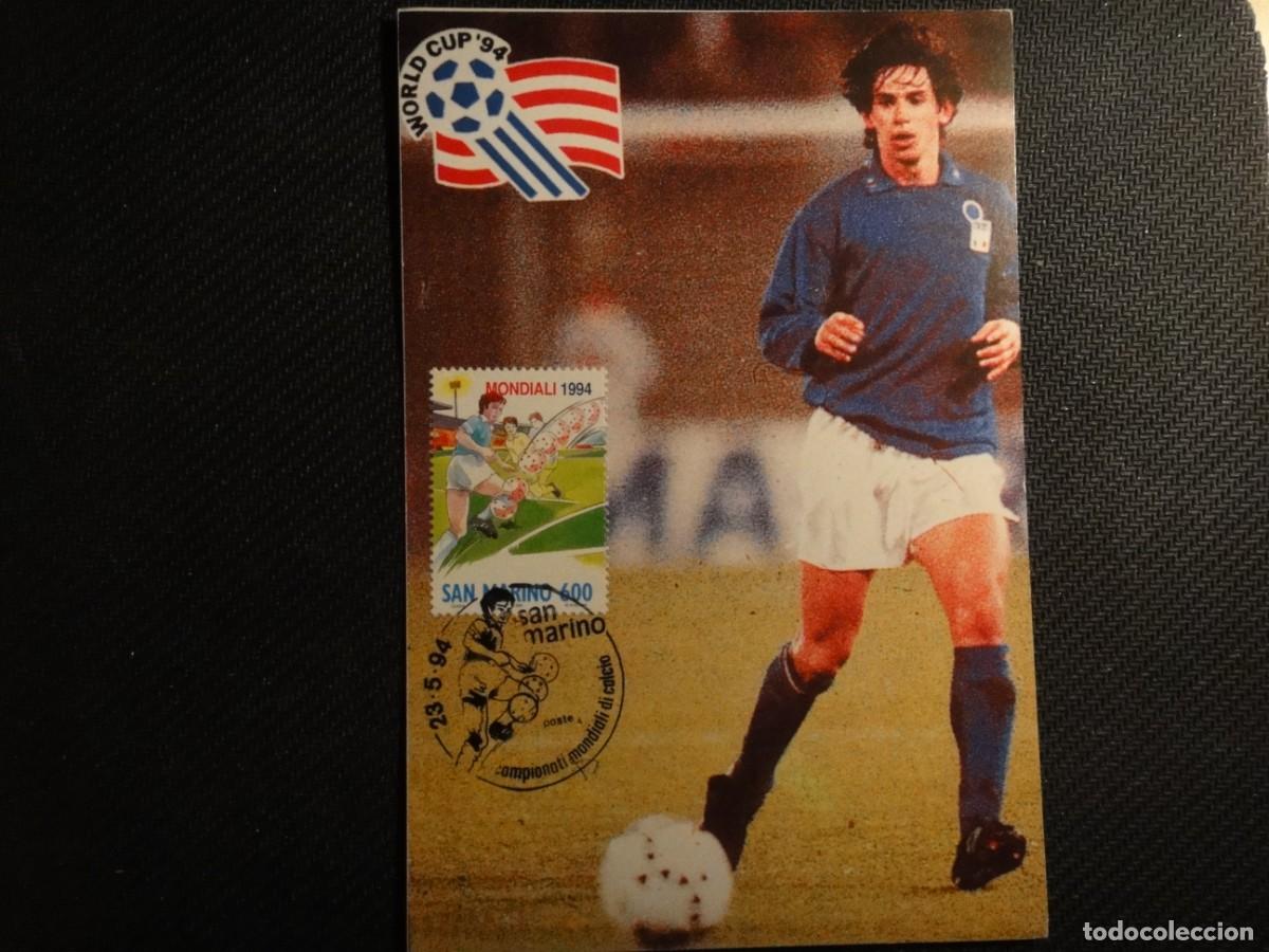 Sellos: San Marino, tarjeta m&aacute;xima, tema, deportes,(Copa del mundo en USA, Futbol-a&ntilde;o 1994 . Rf 8868