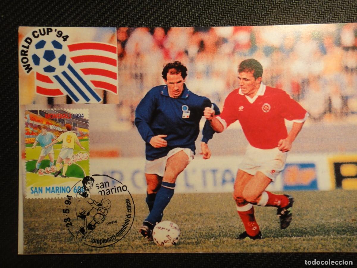 Sellos: San Marino, tarjeta m&aacute;xima, tema, deportes,(Copa del mundo en USA, Futbol-a&ntilde;o 1994 . Rf 8939