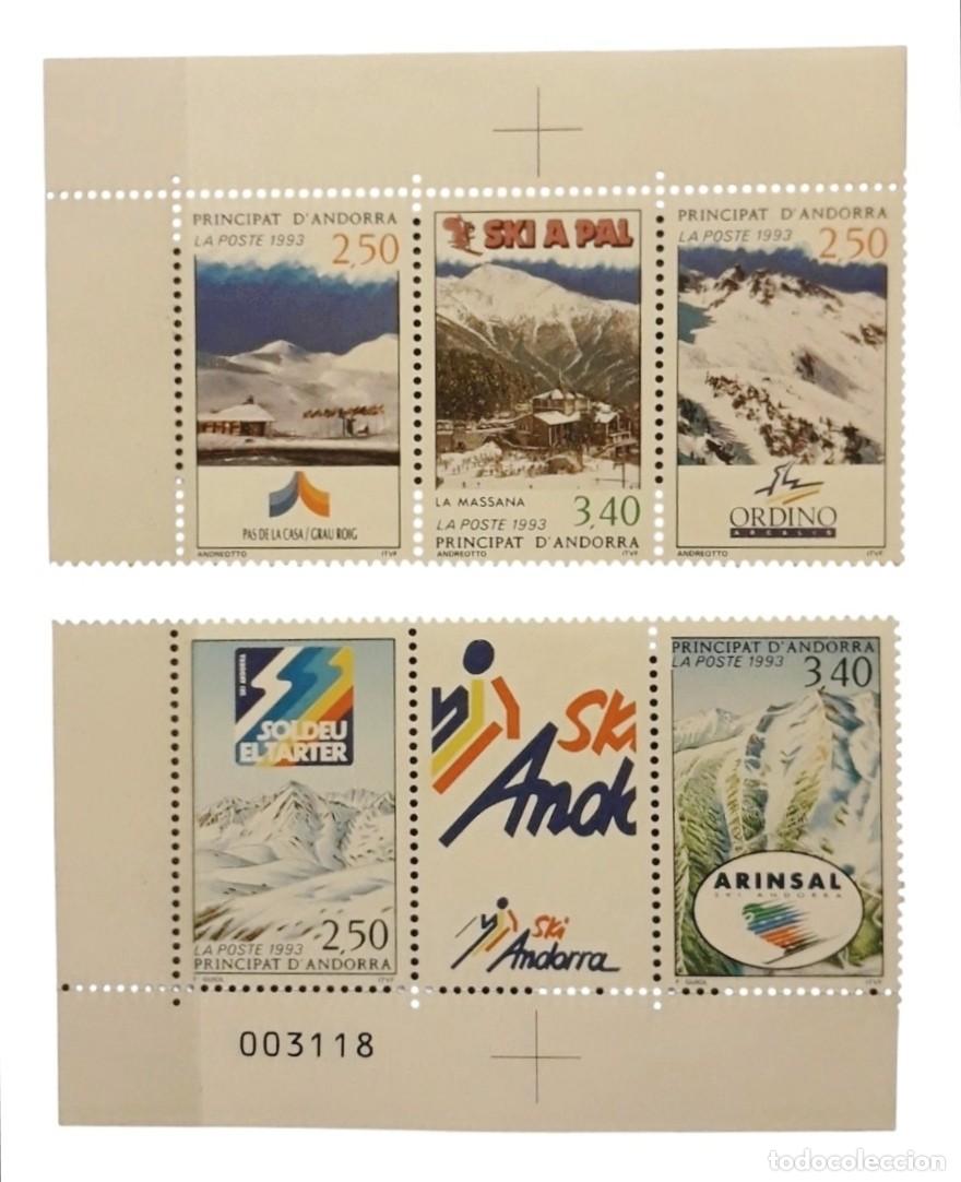 Sellos: ANDORRA FRANCESA 1993 ESTACIONES DE ESQUI. 2 SERIES EN BORDE DE HOJA - NUEVO - MNH.