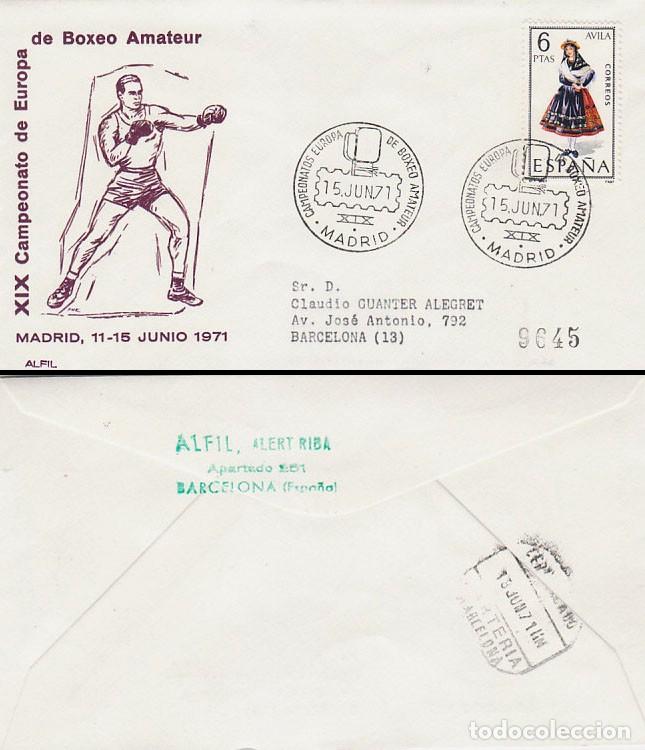 Sellos: A&Ntilde;O 1971, BOXEO AMATEUR, CAMPEONATO DE EUROPA, SOBRE DE ALFIL CIRCULADO