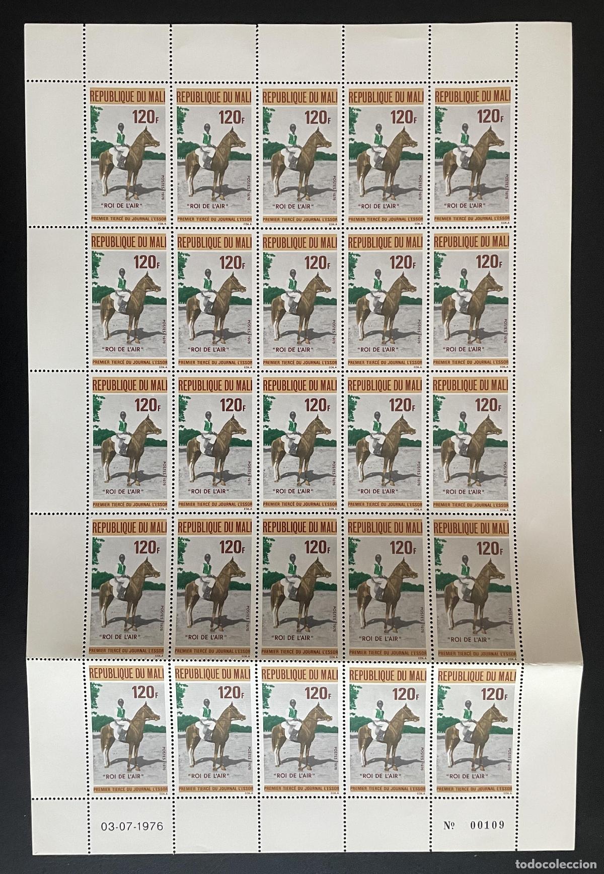 Sellos: Mali 1976 YT 263 caballo equitaci&oacute;n Rey del Aire L'Essor terceto