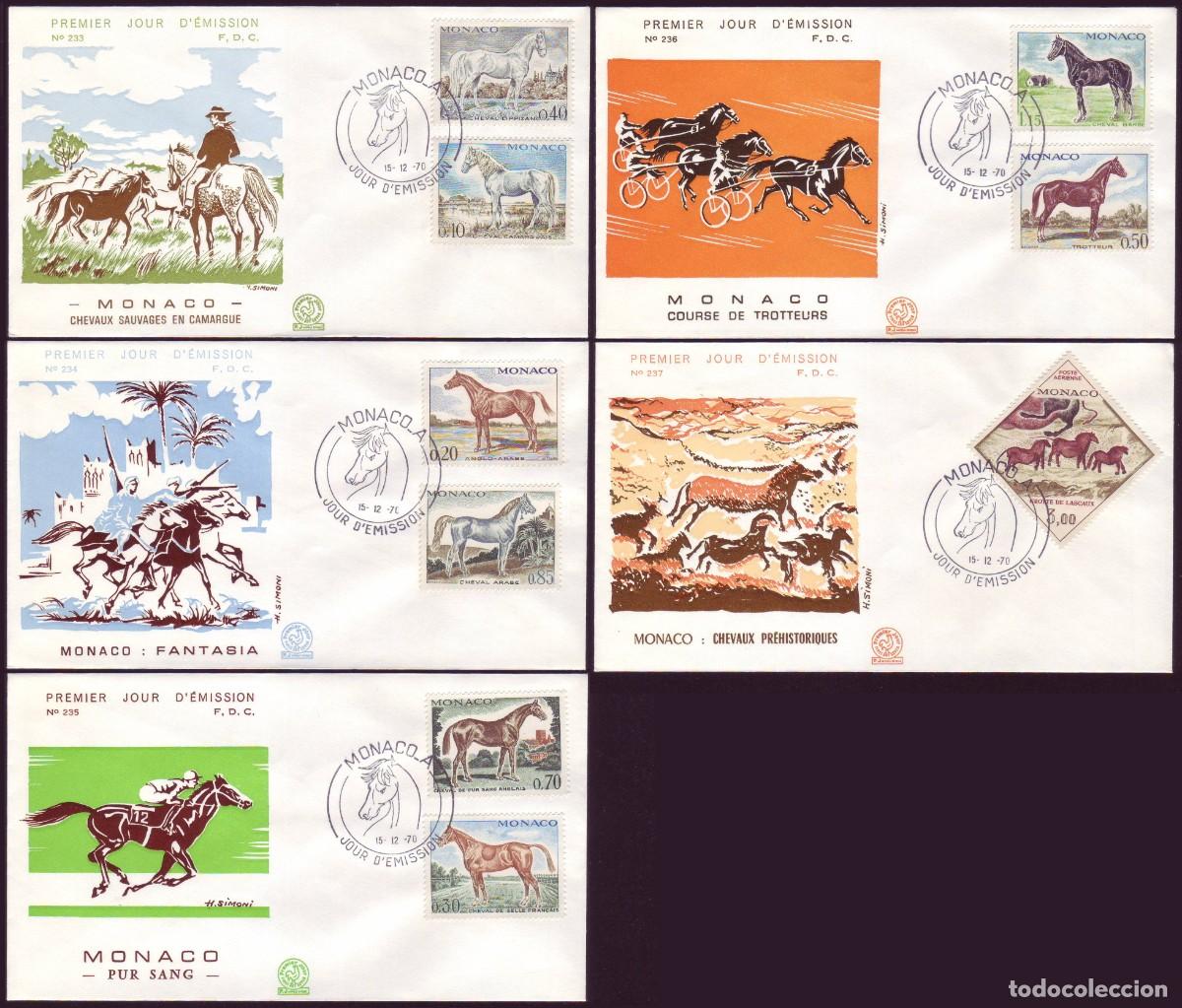 Sellos: 5 FDC M&oacute;naco, 1970 | Caballos (horses) | Yv: 831/8 +A-93, Mi: 980/8