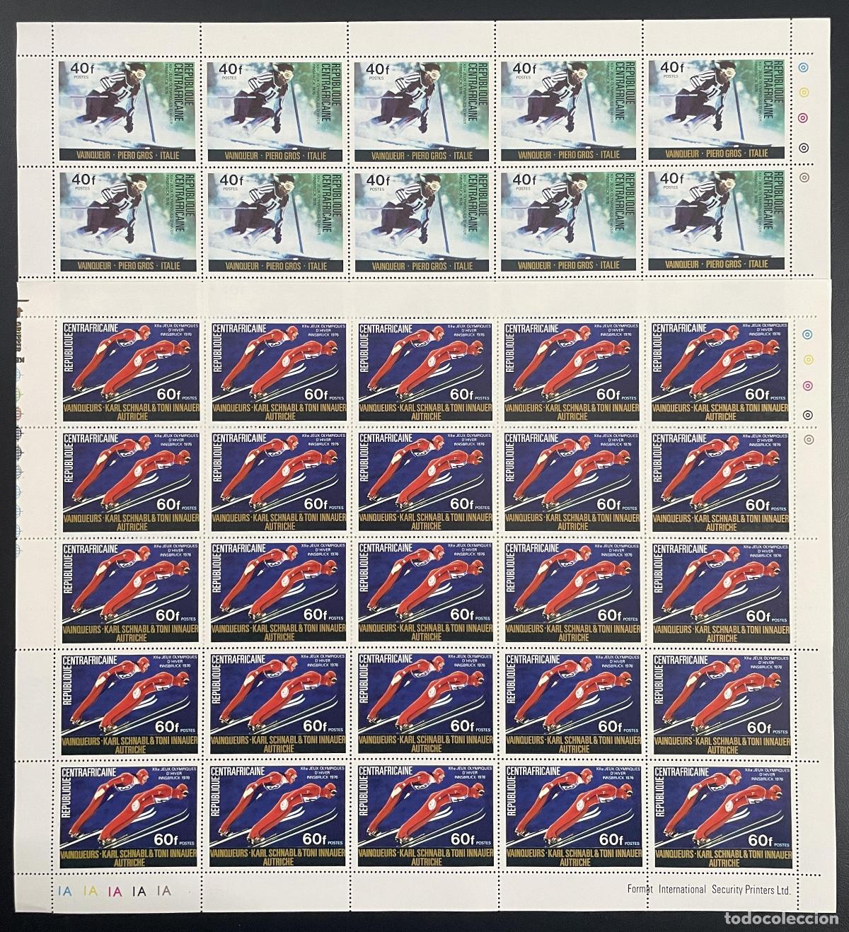 Sellos: Centroafricano 1976 YT 262-263 tabl&oacute;n Juegos Ol&iacute;mpicos de Invierno Innsbruck esqu&iacute; Gros