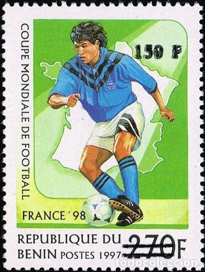 Sellos: Ben&iacute;n 2000 Mi. 1290 sobrecargado Copa Mundial F&uacute;tbol Francia 98