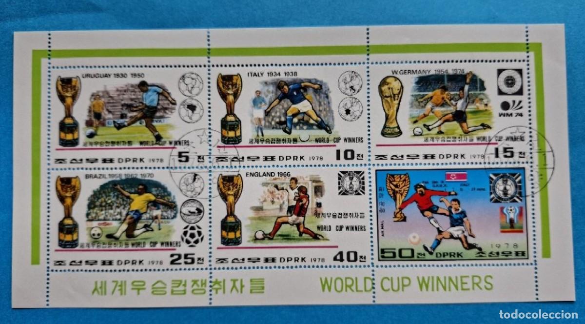 Sellos: MP 6 Sellos COREA NORTE 1978 (MI KP 1747-1753) Campeones Mundo F&uacute;tbol - Matasellos conmemorativo
