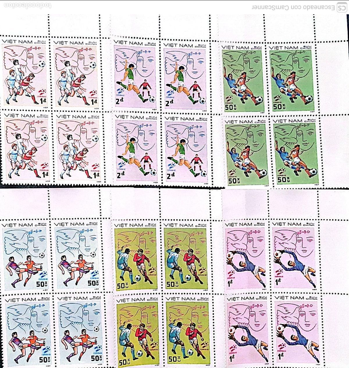 Sellos: Vietnam. 359/64 Copa mundial de f&uacute;tbol Espa&ntilde;a'82: Fases del juego, en bloque de cuatro. 1982 Sellos