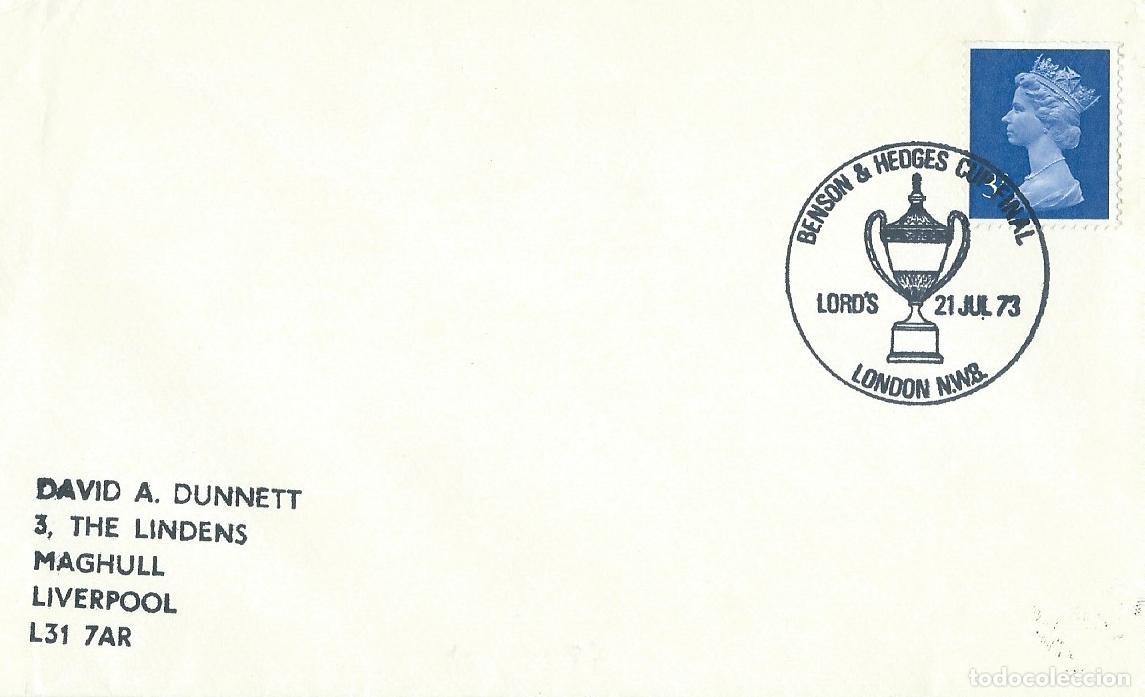 Sellos: 1973. GRAN BRETA&Ntilde;A. MATASELLOS/POSTMARK. CR&Iacute;QUET/CRICKET. COPA BENSON & HEDGES. DEPORTES/SPORTS.