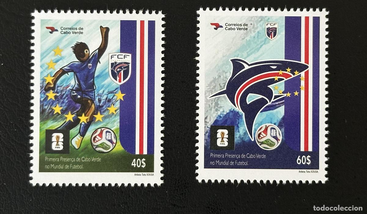 Sellos: Cabo Verde 2026 f&uacute;tbol Copa Mundial FIFA tibur&oacute;n mascota FCF