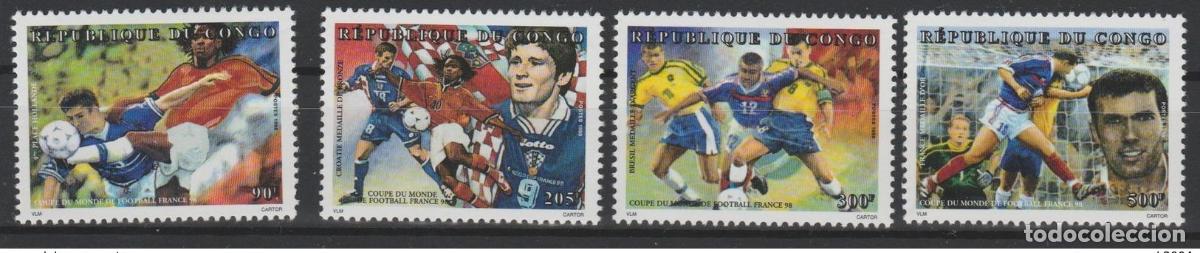 Sellos: Congo 1998 mayo 1591 - 1594 Copa Mundial de la FIFA F&uacute;tbol Francia Zidane Soccer MNH