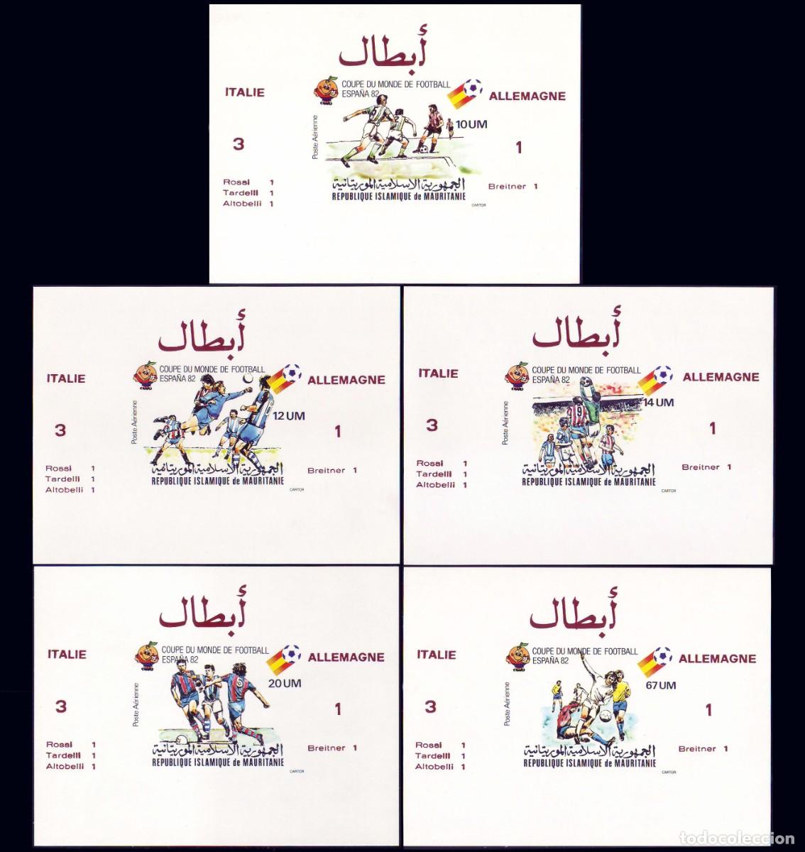 Sellos: Mauritania, 1982 | Mundial Espa&ntilde;a '82 (Final) | Yv: 209/13 s/d, Mi: 768/72 s/d, SG: 743/47 s/d, MNH