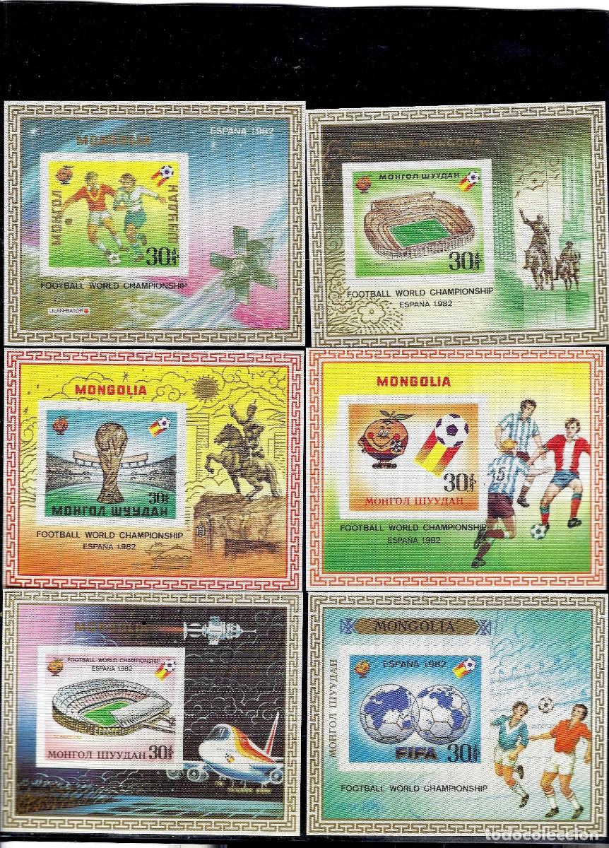 Sellos: MONGOLIA 1982 6 HOJAS BLOQUE SIN DENTAR SEDA COPA DEL MUNDO FUTBOL ESPA&Ntilde;A 82
