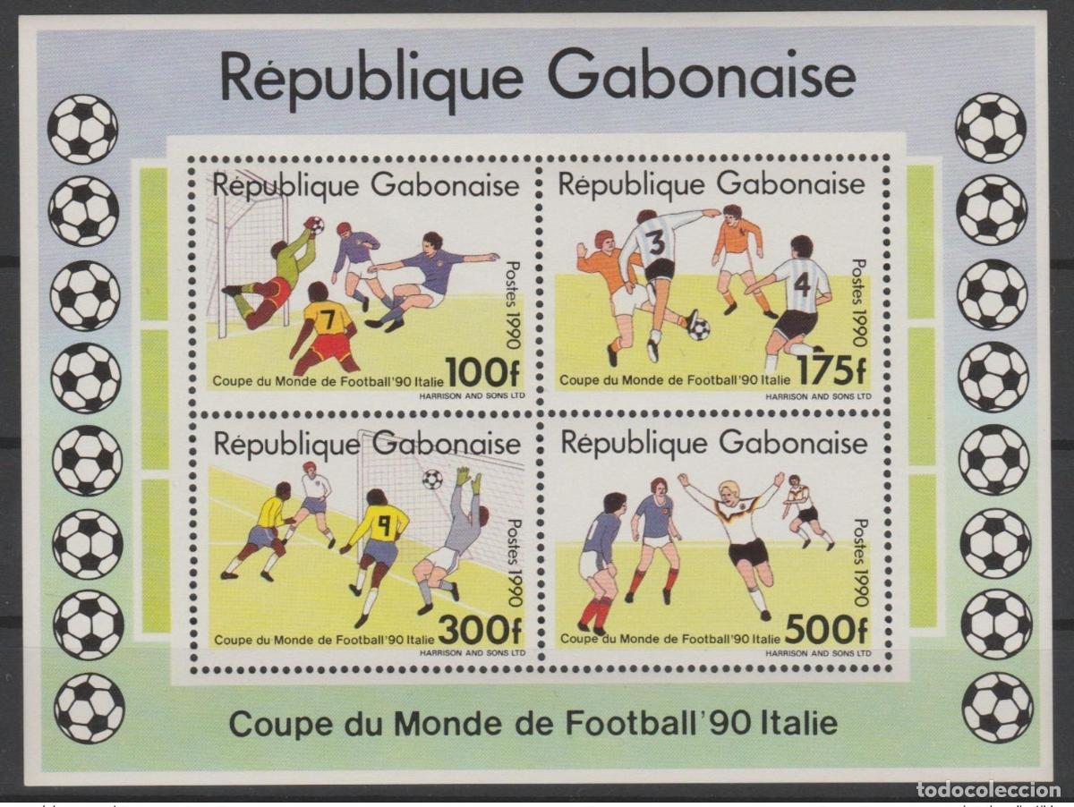 Sellos: Gab&oacute;n 1990 M/S Bl. Mi. A65 Copa Mundial de la FIFA Italia F&uacute;tbol