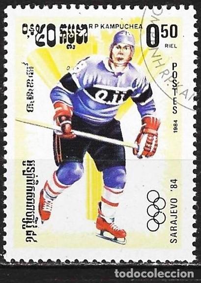 Sellos: Kampuchea 1984 - Mi 539 - YT 450 - Juegos Ol&iacute;mpicos en Sarrajevo : Hockey sobre hielo