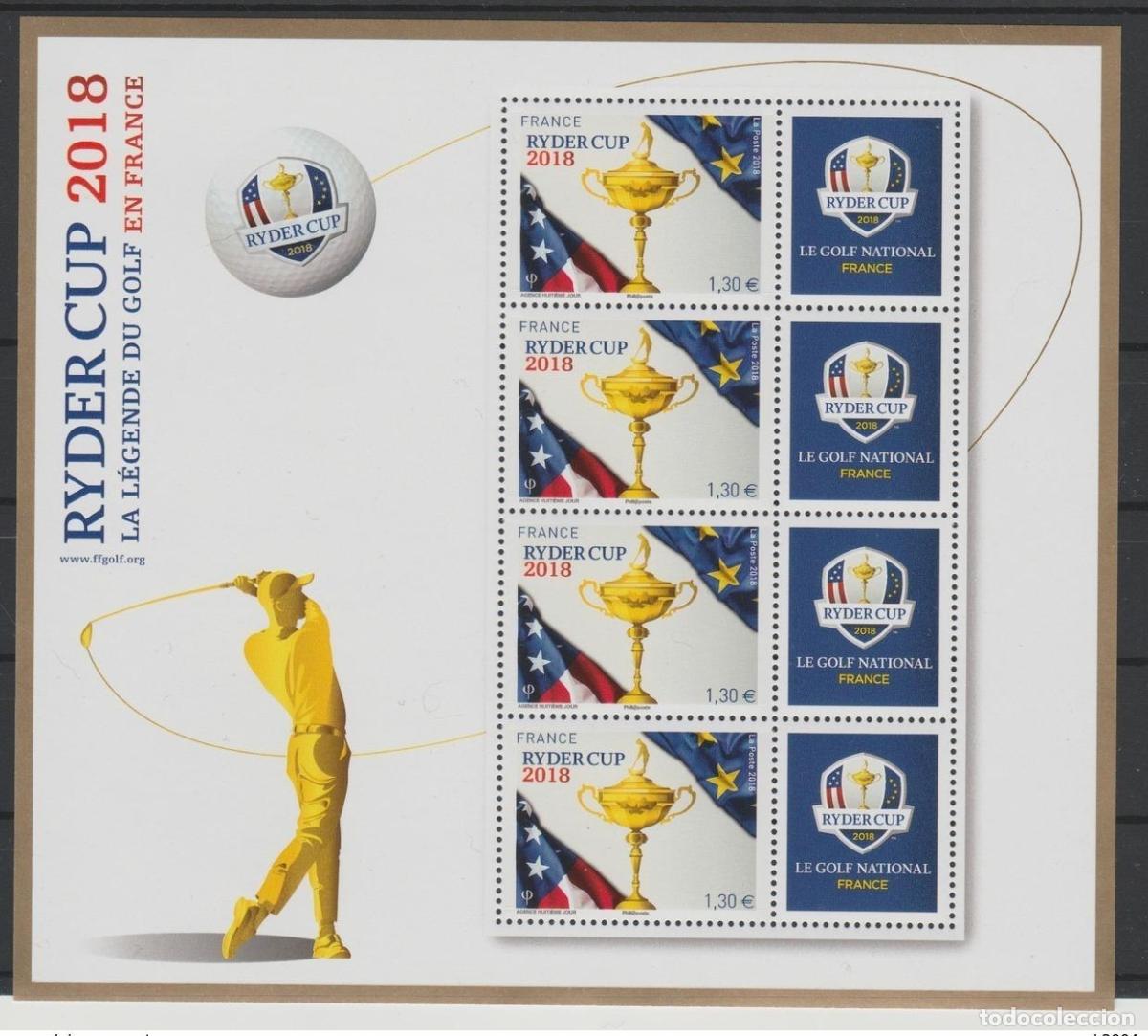 Sellos: Francia 2018 - BF YT No. 142 Block 4 Ryder Cup Golf LUXE MNH &iexcl;RARO! &iexcl;30 000 ex