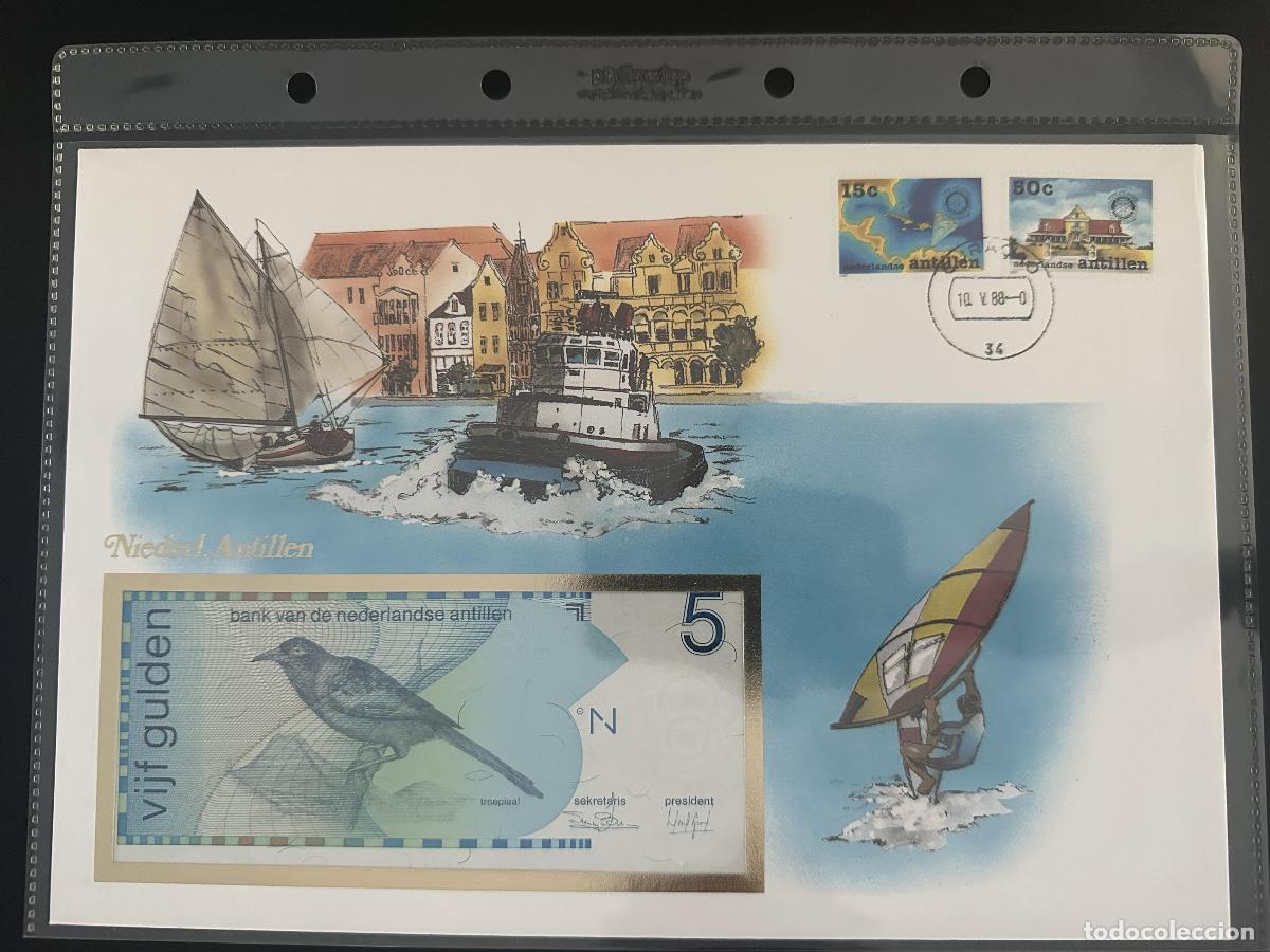 Sellos: Antillas Neerlandesas sobre numism&aacute;tico 5 Gulden sellos 1988