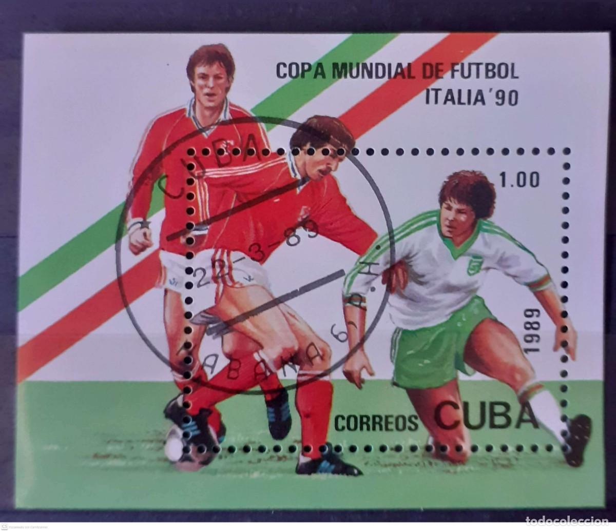 Sellos: CUBA H.B. n&ordm; 113&ordm; Copa Mundial de f&uacute;tbol Italia 90