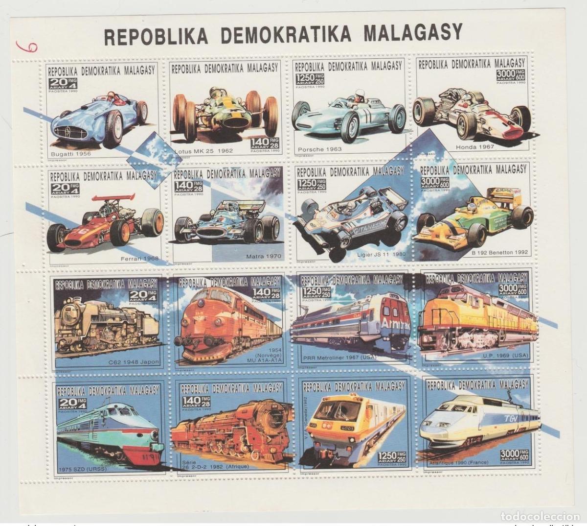Sellos: Madagascar 1990/1993 Mi. 1446 - 1461 Autom&oacute;viles Bugatti Porsche Honda Ferrari Matra