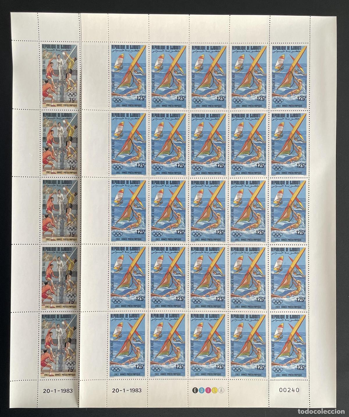 Sellos: Yibuti 1983 YT PA 181-182 plancha voleibol vela ol&iacute;mpico