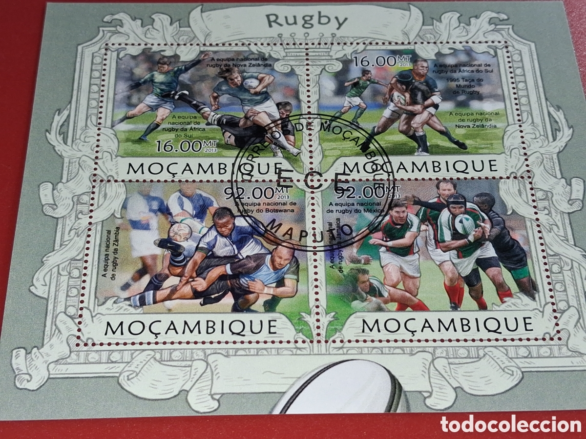 Sellos: HB Mozambique mtdo 2013. Rugby. F&uacute;tbol americano. Deporte. Atletas. Competici&oacute;n.