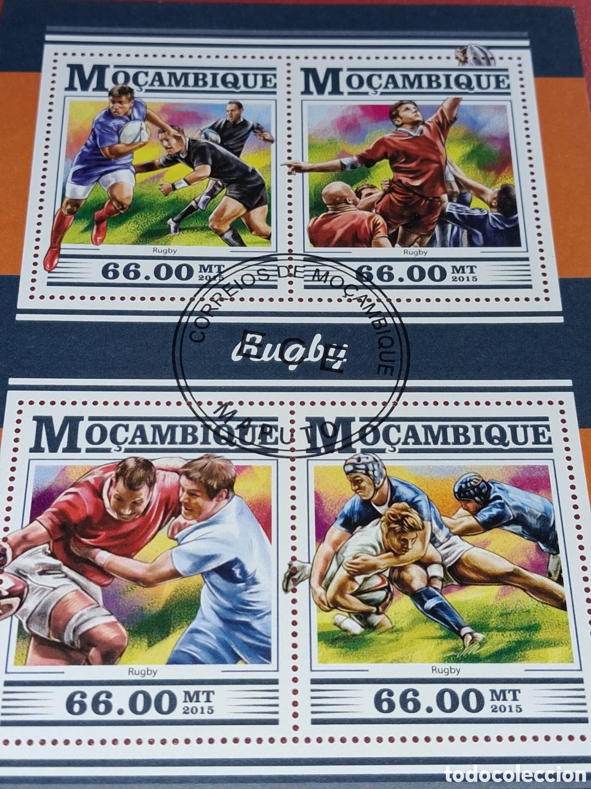 Sellos: HB Mozambique mtdo 2015. Rugby. F&uacute;tbol americano. Deporte. Atletas. Competici&oacute;n.