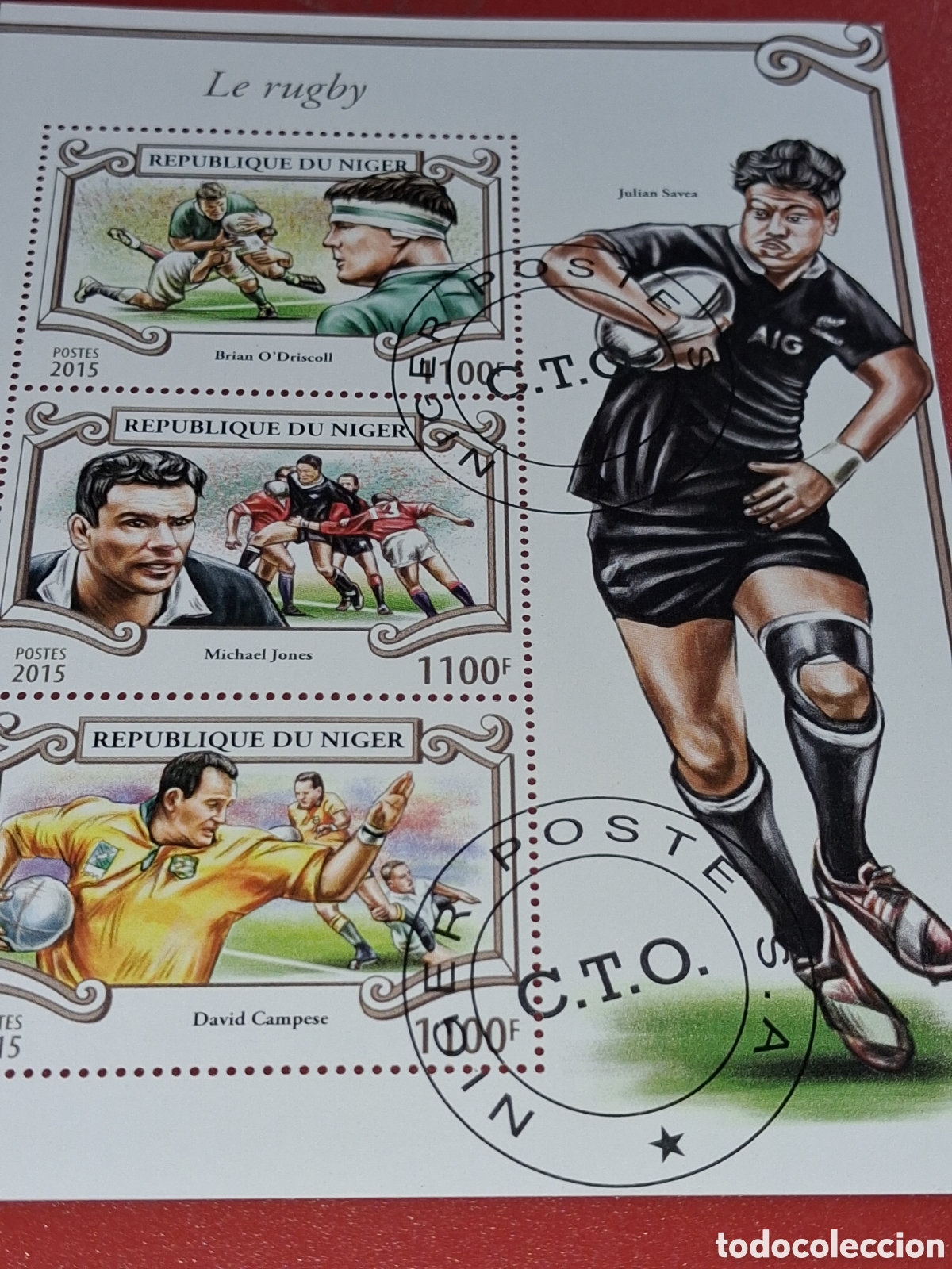 Sellos: HB N&iacute;ger mtdo 2015. Rugby. F&uacute;tbol americano. Deporte. Atletas. Competici&oacute;n.
