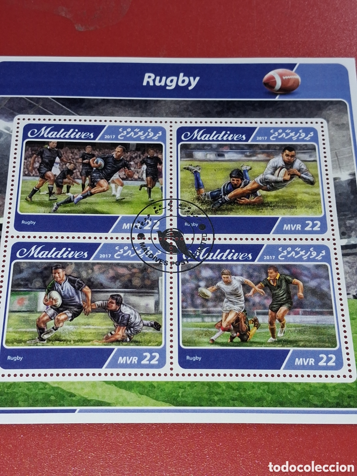 Sellos: HB Maldivas mtdo 2017. Rugby. F&uacute;tbol americano. Deporte. Atletas. Competici&oacute;n.