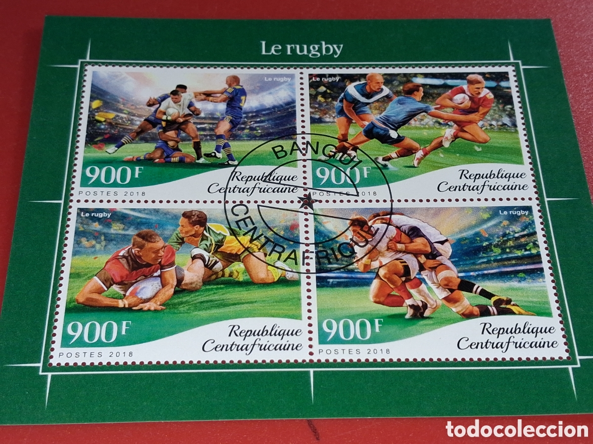 Sellos: HB Centroafricana mtdo 2018. Rugby. F&uacute;tbol americano. Deporte. Atletas. Competici&oacute;n.