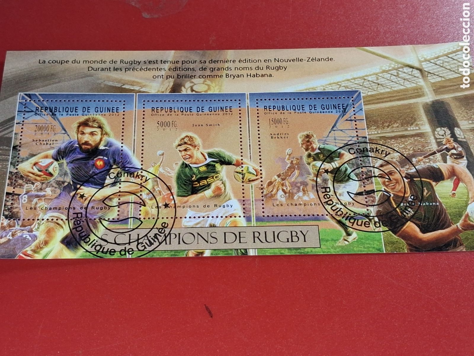 Sellos: HB R. Guinea mtdo 2012. Copa mundial Rugby N. Zelanda. F&uacute;tbol americano. Deporte. Atletas.