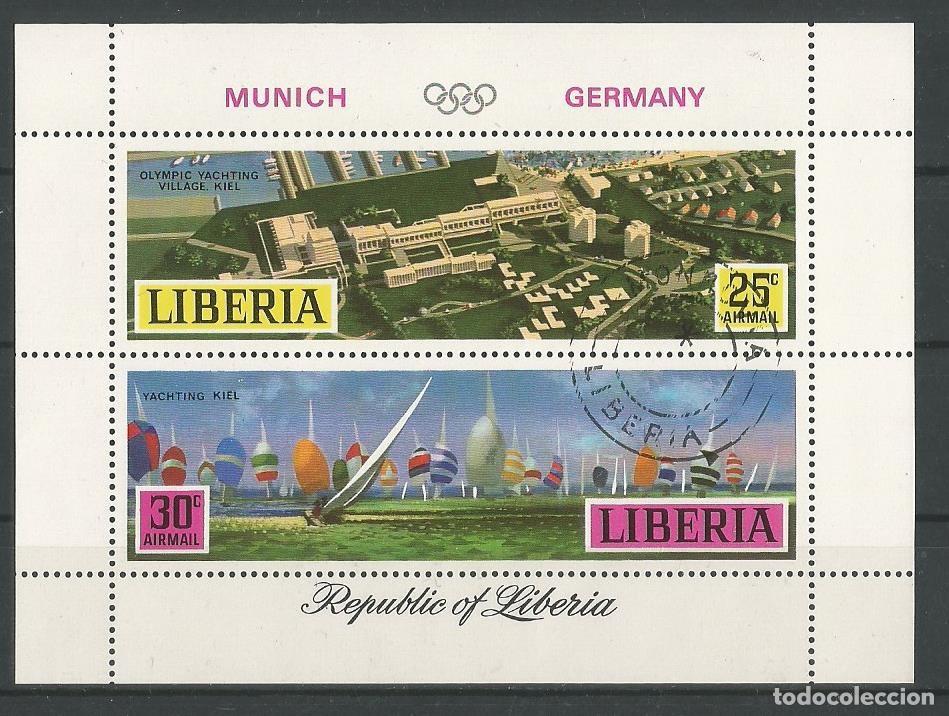 Sellos: LIBERIA - BLOQUE - OLIMPIADA DE ALEMANIA 1972 - MUNICH - MATASELLADO