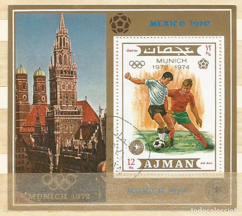 Sellos: AJMAN - BLOQUE - OLIMPIADA DE ALEMANIA 1972 - MUNICH - MATASELLADO