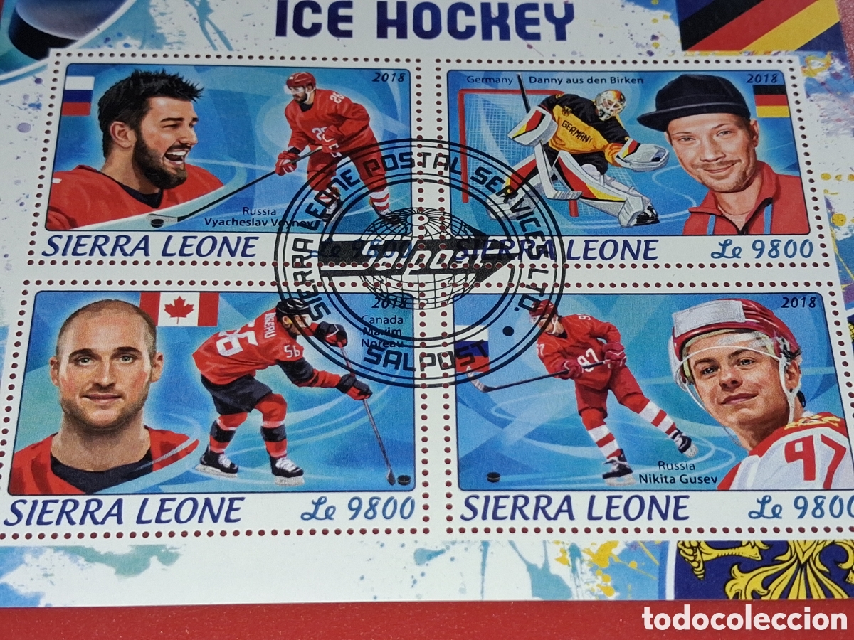 Sellos: HB Sierra Leona mtdo 2018. Hockey sobre hielo. Deporte. Competici&oacute;n. Atletas. Juego. Banderas