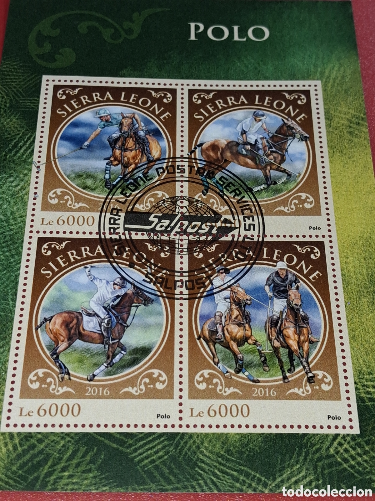 Sellos: HB Sierra Leona mtdo 2016. Polo. Deporte. Juego. Caballo. Fauna. Mam&iacute;fero. Competici&oacute;n.