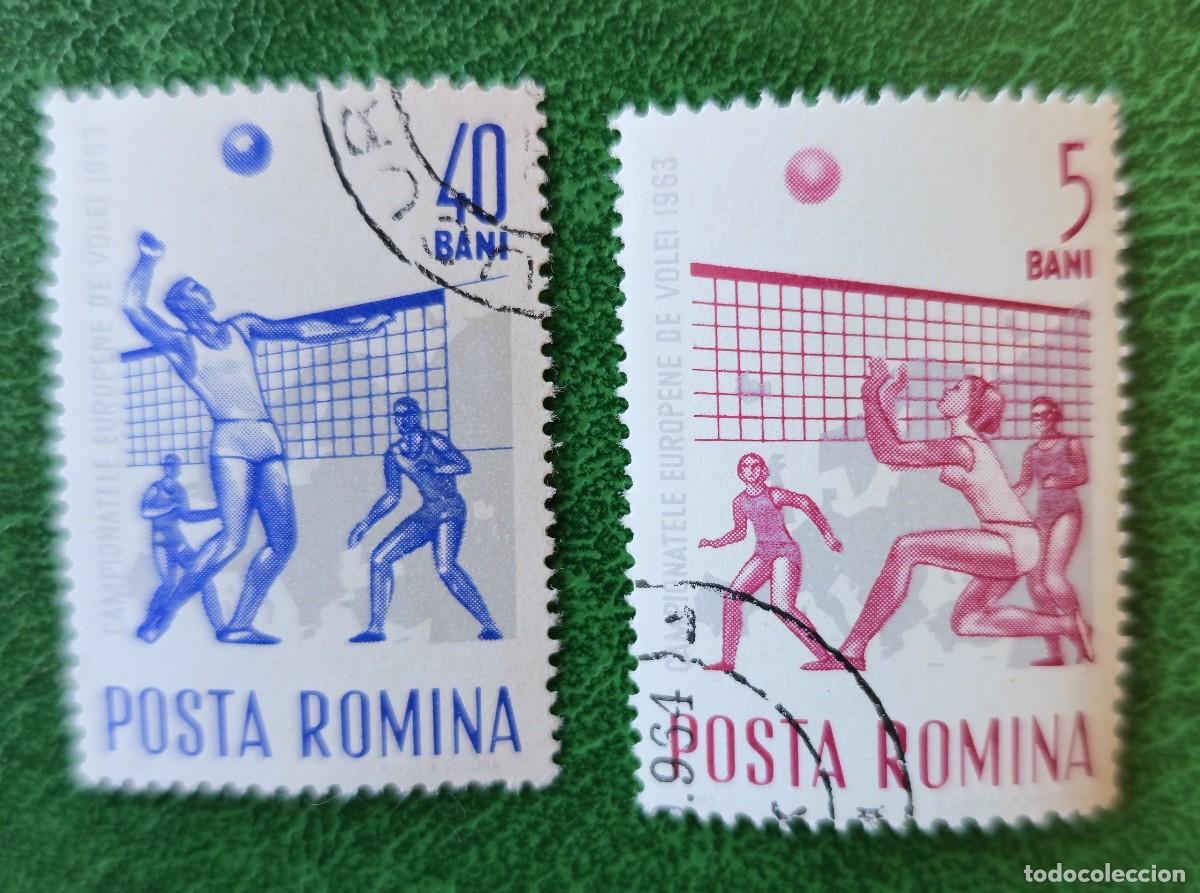 Sellos: 2 Sellos Ruman&iacute;a (Posta Romana) 1963 Campeonatos Europeos de Voleibol
