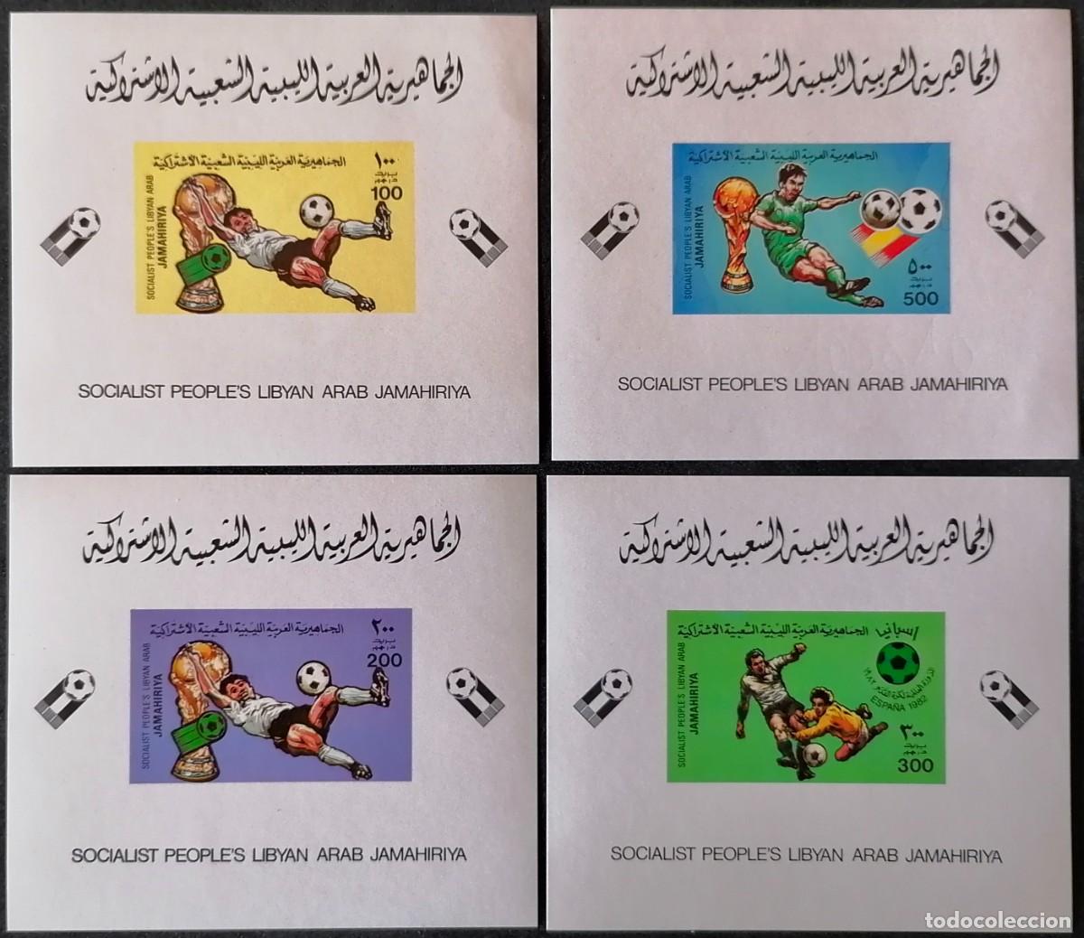 Sellos: LIBIA 1982 - 4 HB LUJO - FUTBOL / ESPA&Ntilde;A 92 .