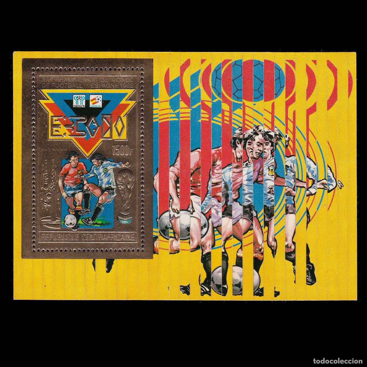 Sellos: CENTRAL AFRICAN REPUBLIC 1982 World Cup .GOLD 1500fr. MNH. Scott 584I + GIFT